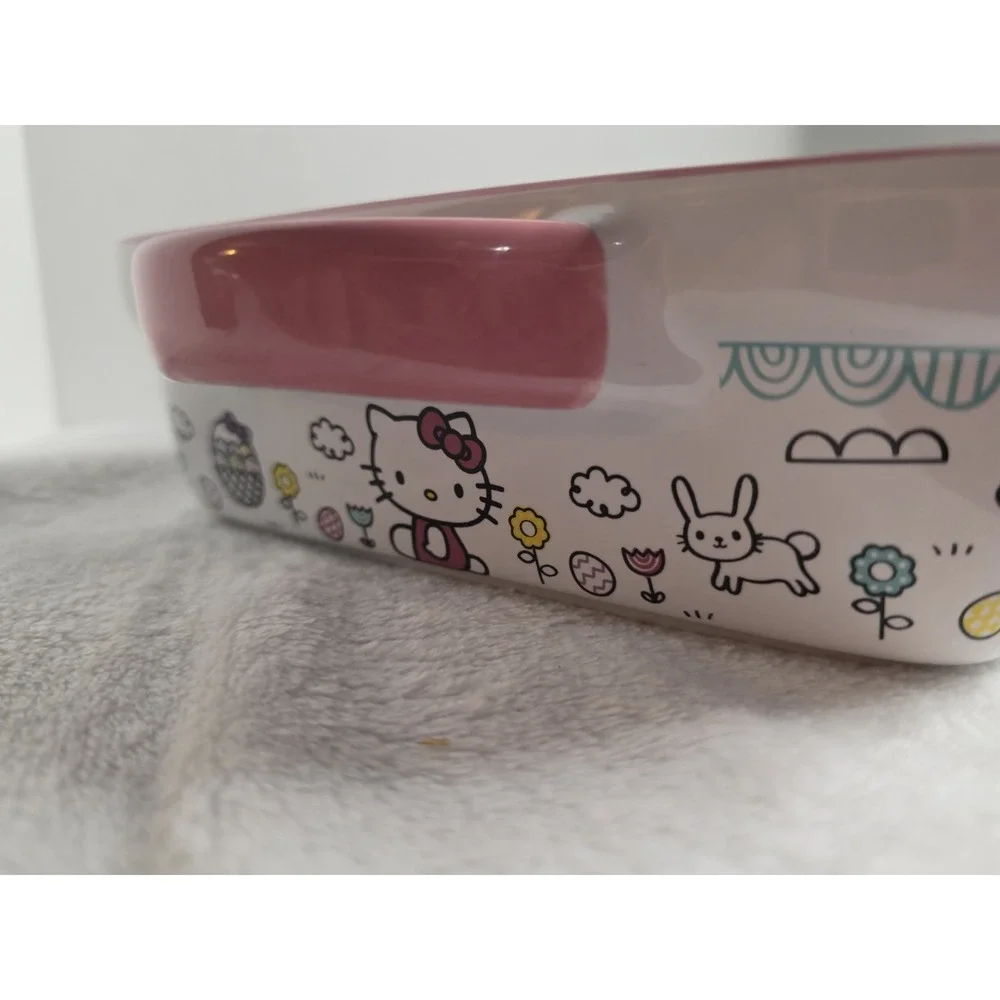 Hello Kitty Easter Ceramic Baking Dish Pink White Bunny Sanrio Casserole Pan